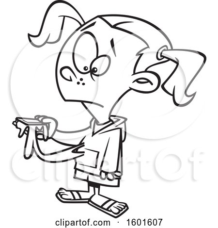 Clipart of a cartoon lineart girl making a mess with smores