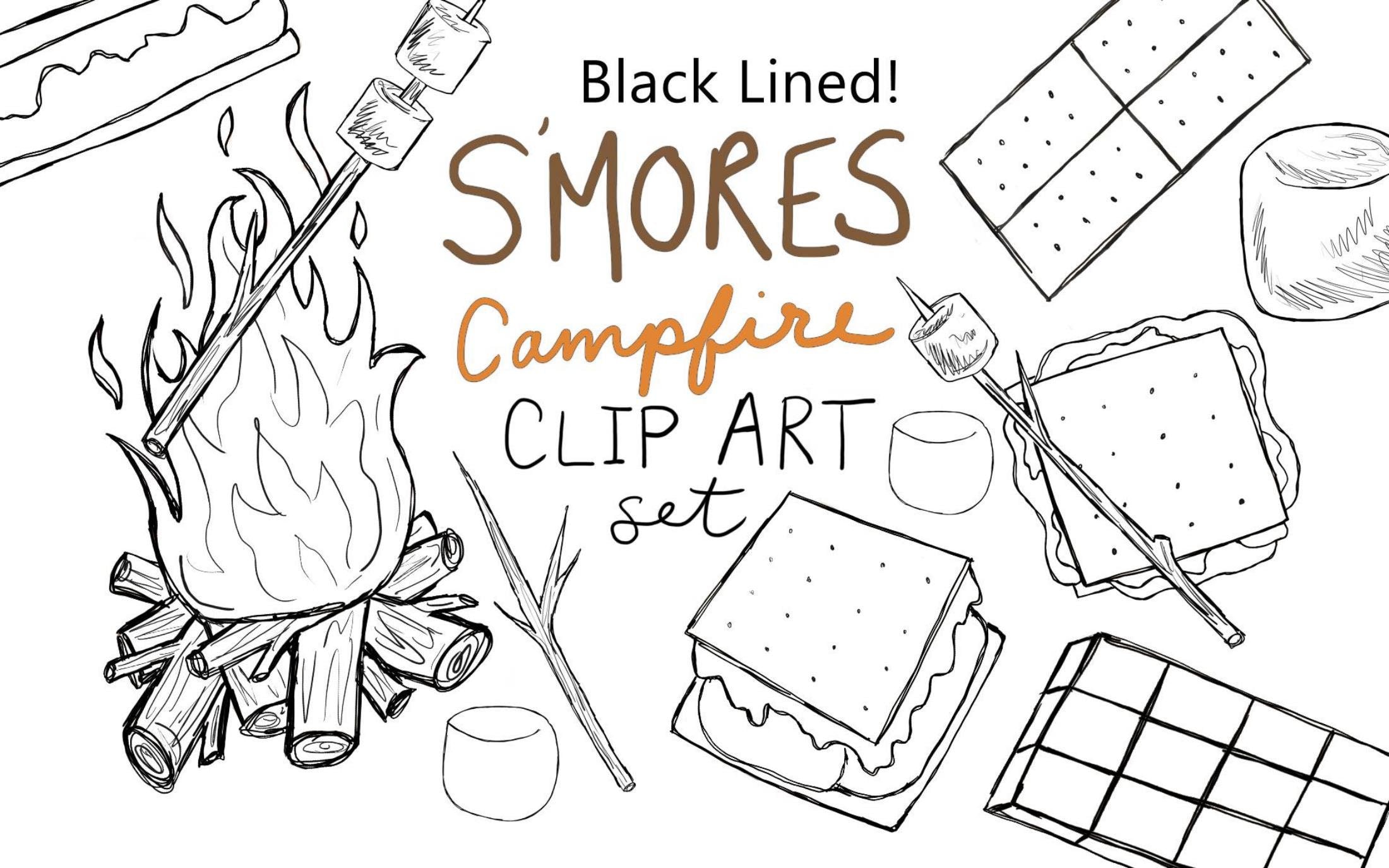 Black lined hand drawn smores clip art set digitally drawn clip art smores clip art campfire clip art hand drawn smores png format download now