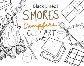 Buy black lined hand drawn smores clip art set digitally drawn clip art smores clip art campfire clip art hand drawn smores png format online in india