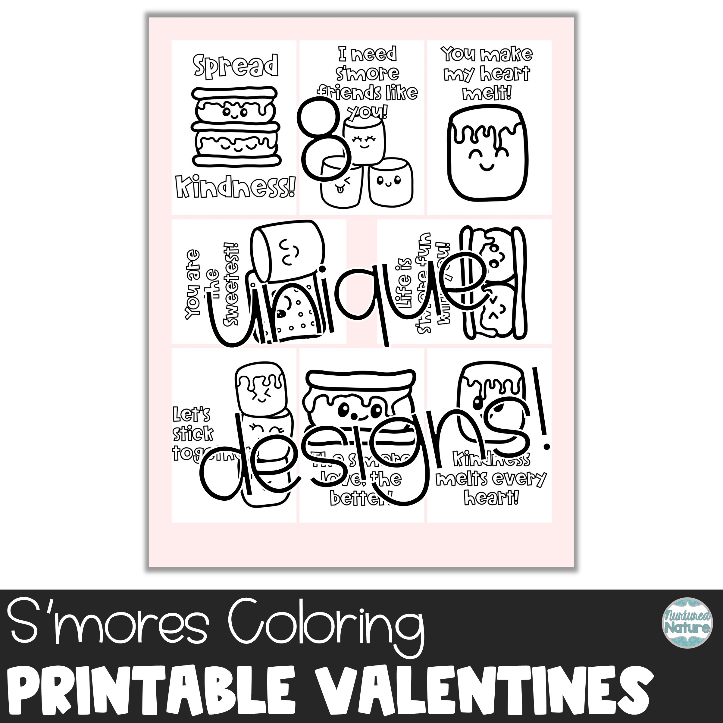 Smores coloring valentines day cards printable made by teachers