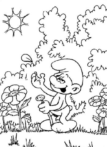 Smurf in the garden coloring page free printable coloring pages