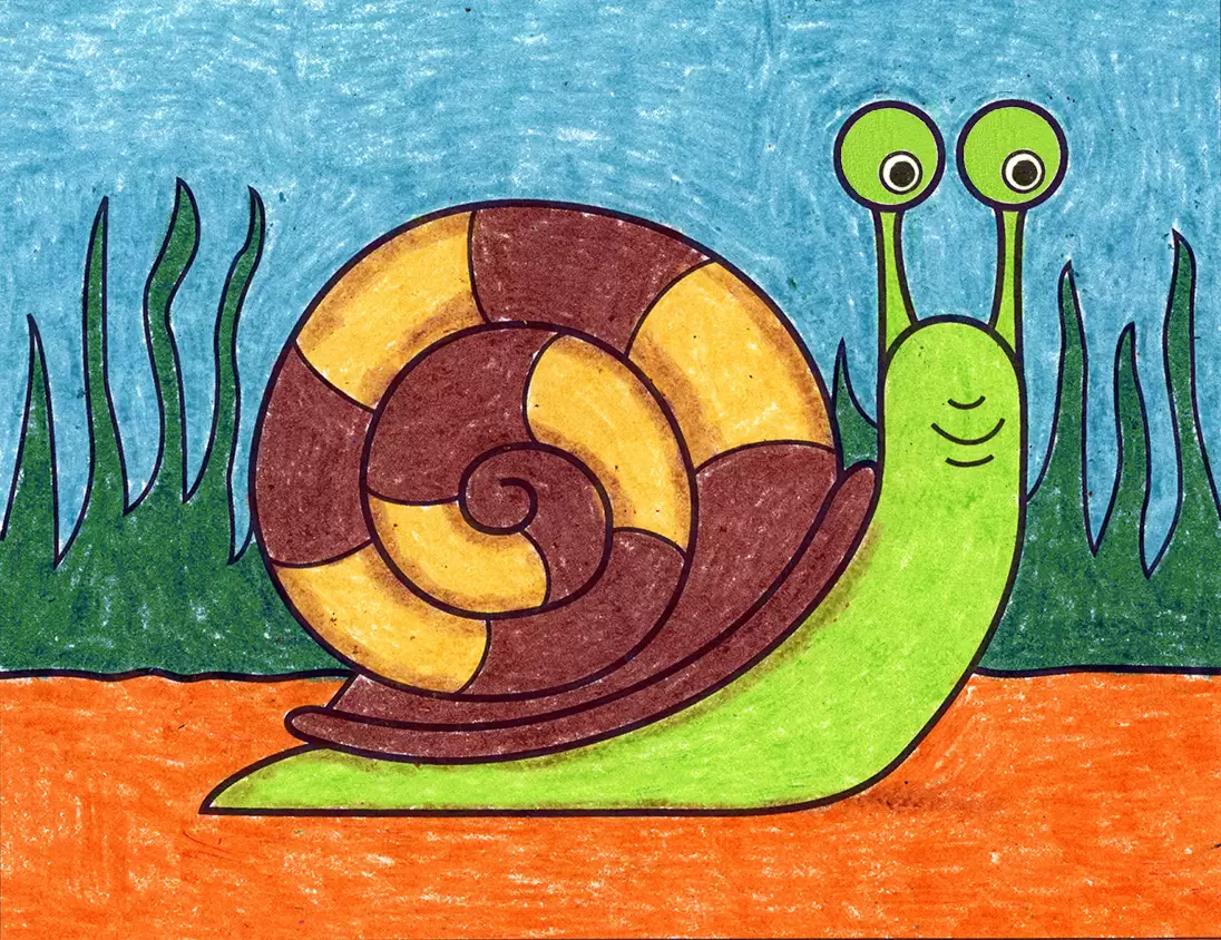 Easy how to draw a snail tutorial and snail coloring page