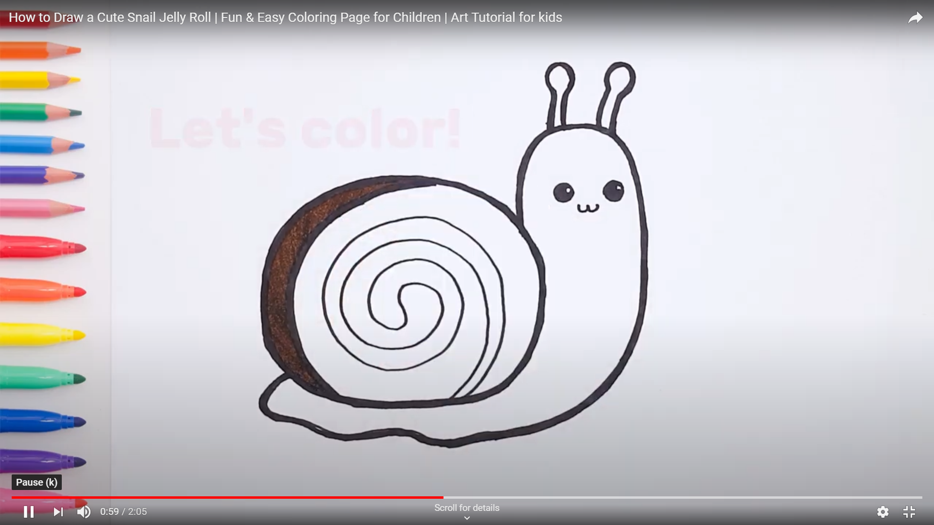 How to draw and color a cute snail jelly roll steps