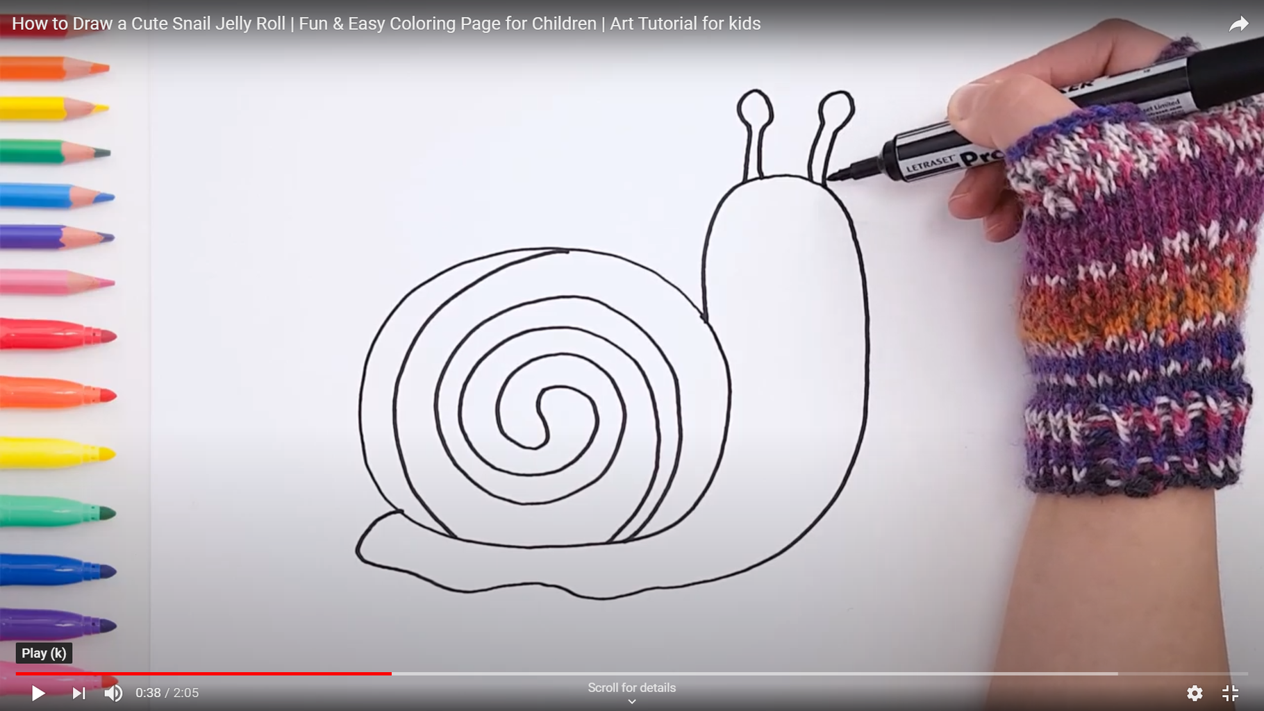 How to draw and color a cute snail jelly roll steps