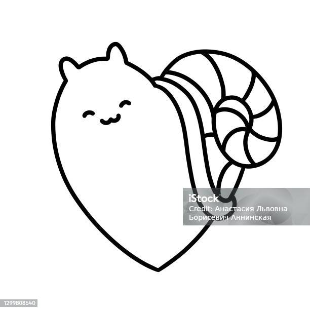Black outline smiling heart snail stock illustration