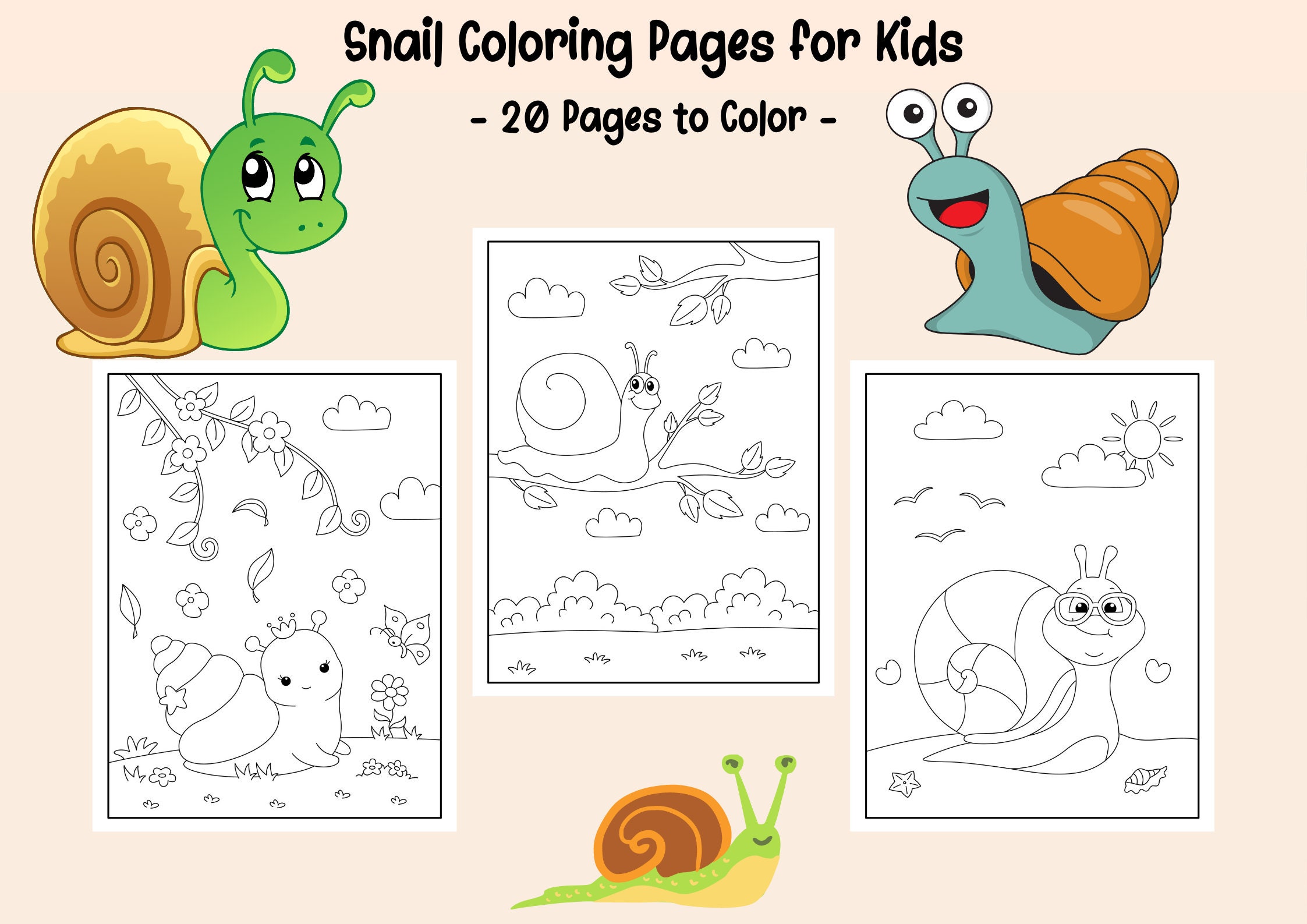 Snail coloring pages for kids boys and girls printable
