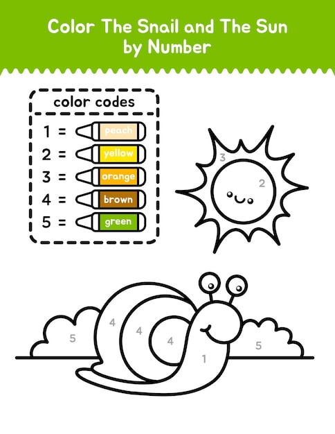 Premium vector cute snail color by number coloring page for children