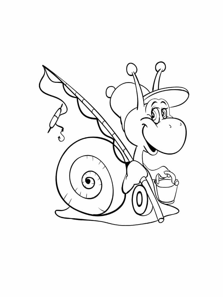 Painting of a snail going out to fish coloring page