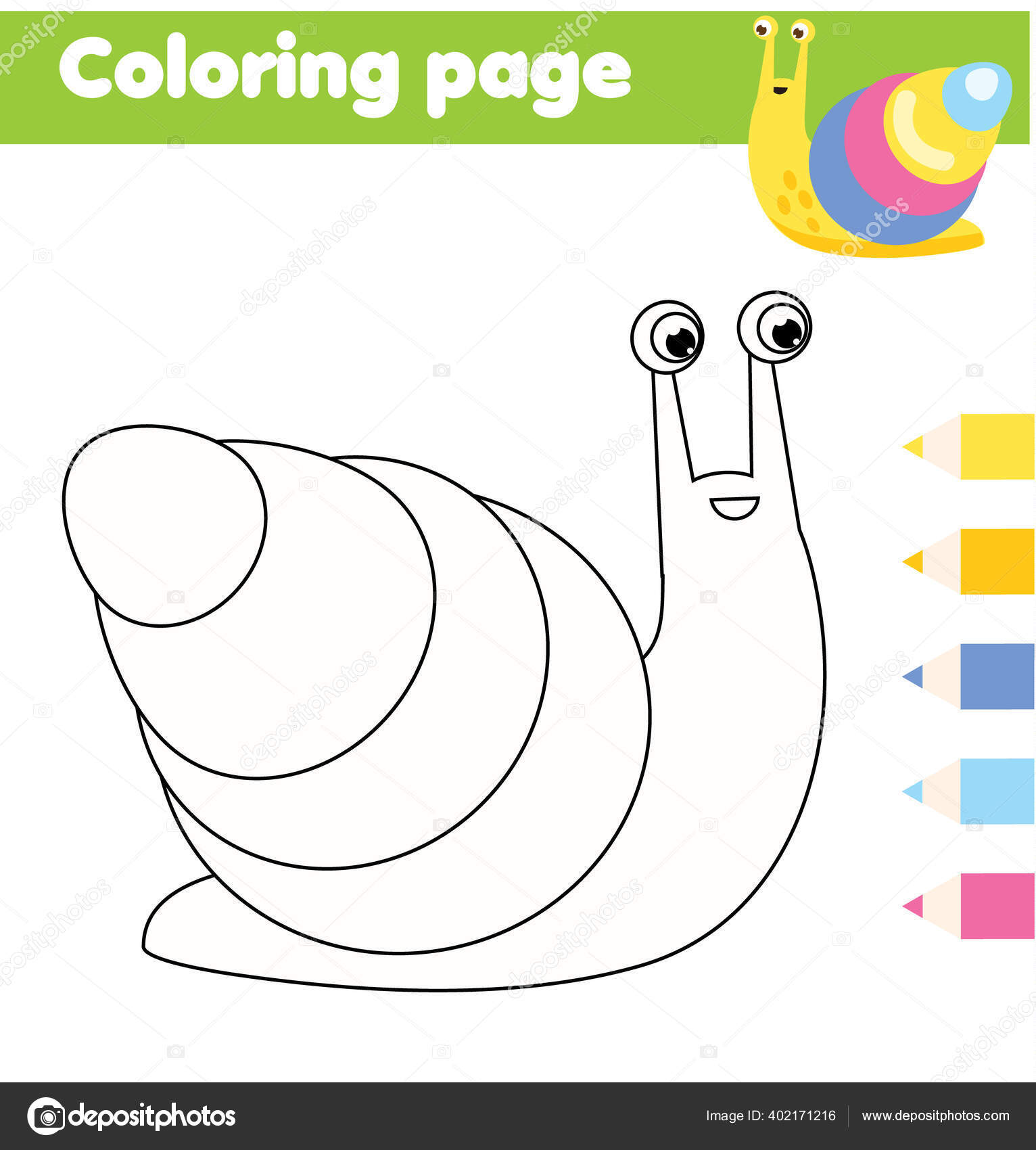 Coloring page cartoon snail insect drawing kids activity printable fun stock vector by ksuklein
