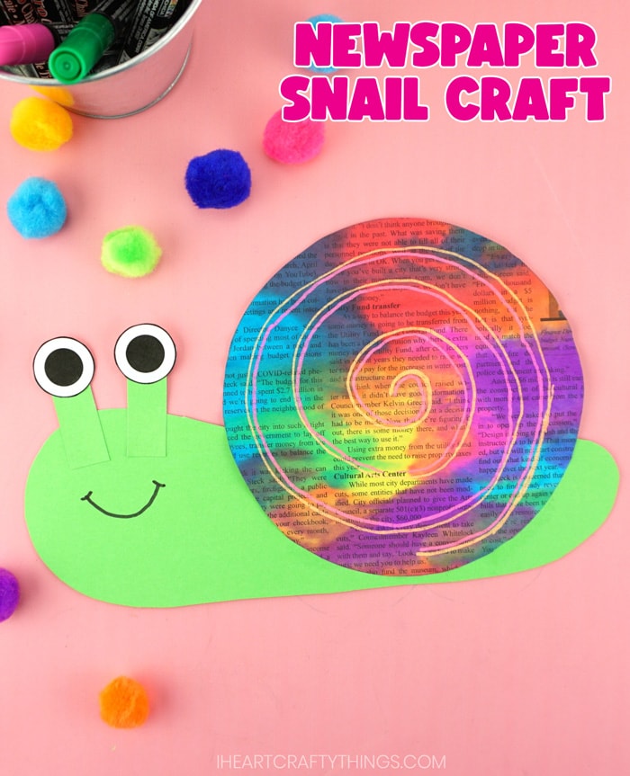 Colorful newspaper snail craft