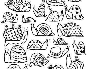 Snail time coloring page for kids and adults instant download printable