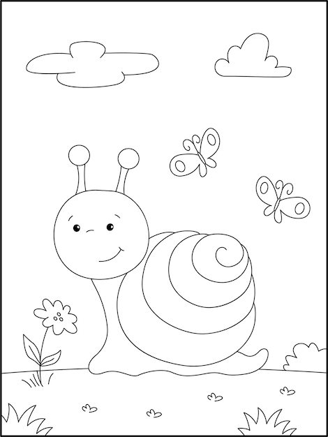 Premium vector beautiful snail coloring page for kids