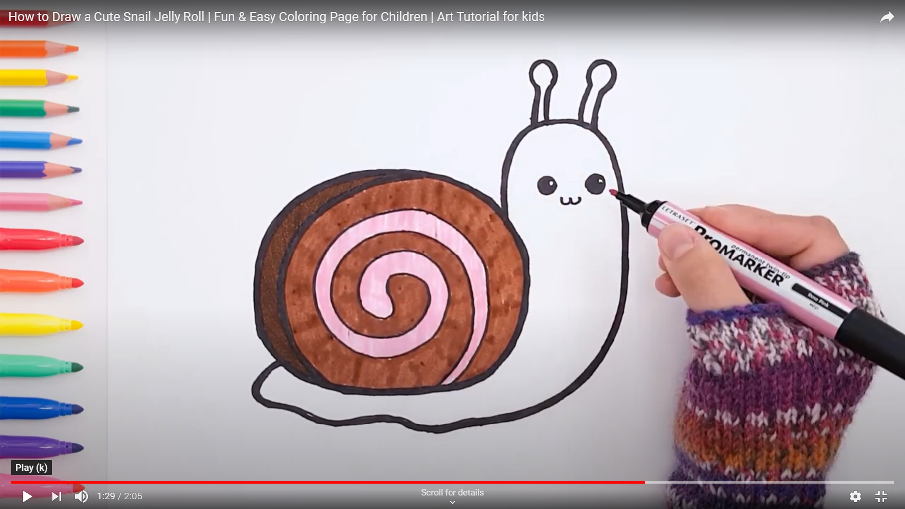 How to draw and color a cute snail jelly roll steps
