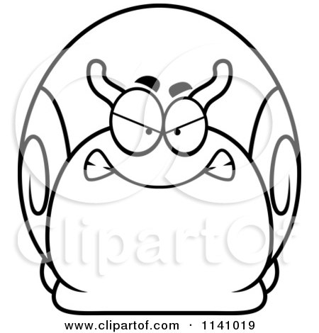 Cartoon clipart of a black and white angry snail