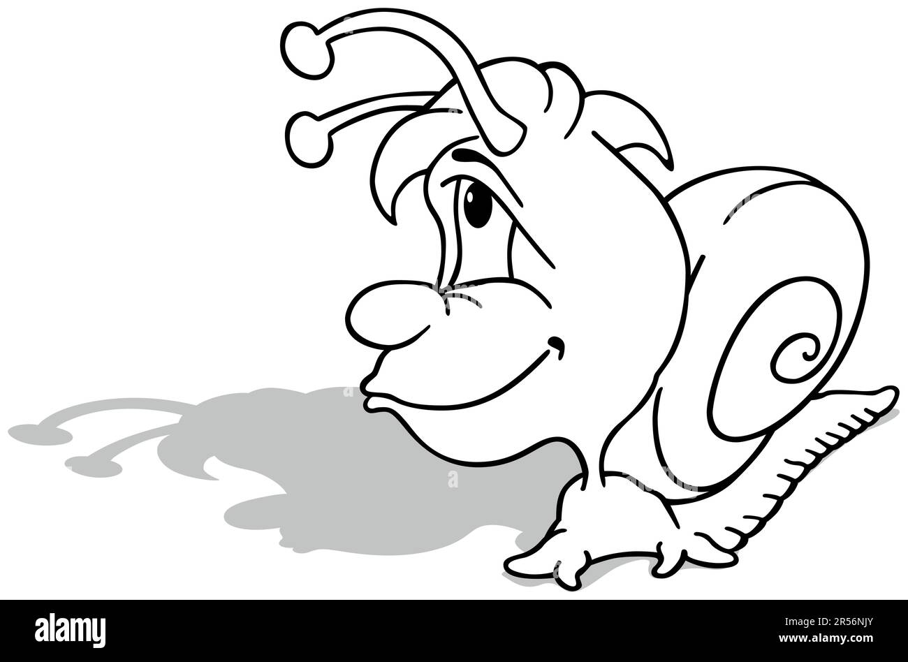 Drawing of a funny snail with a big head stock vector image art