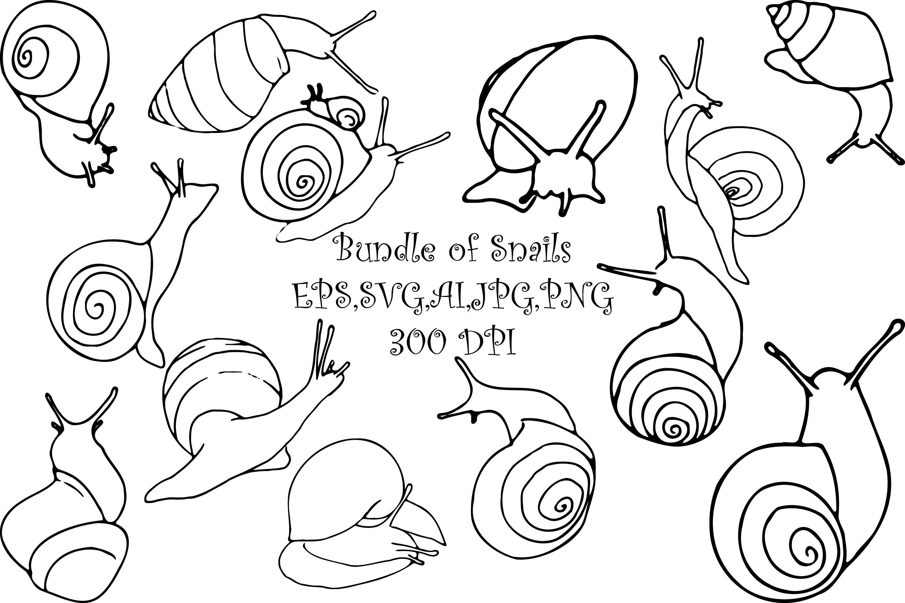 Bundle of outline snailsvgaiepspngjpg