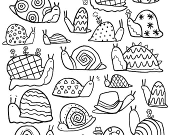 Snail time coloring page for kids and adults instant download printable