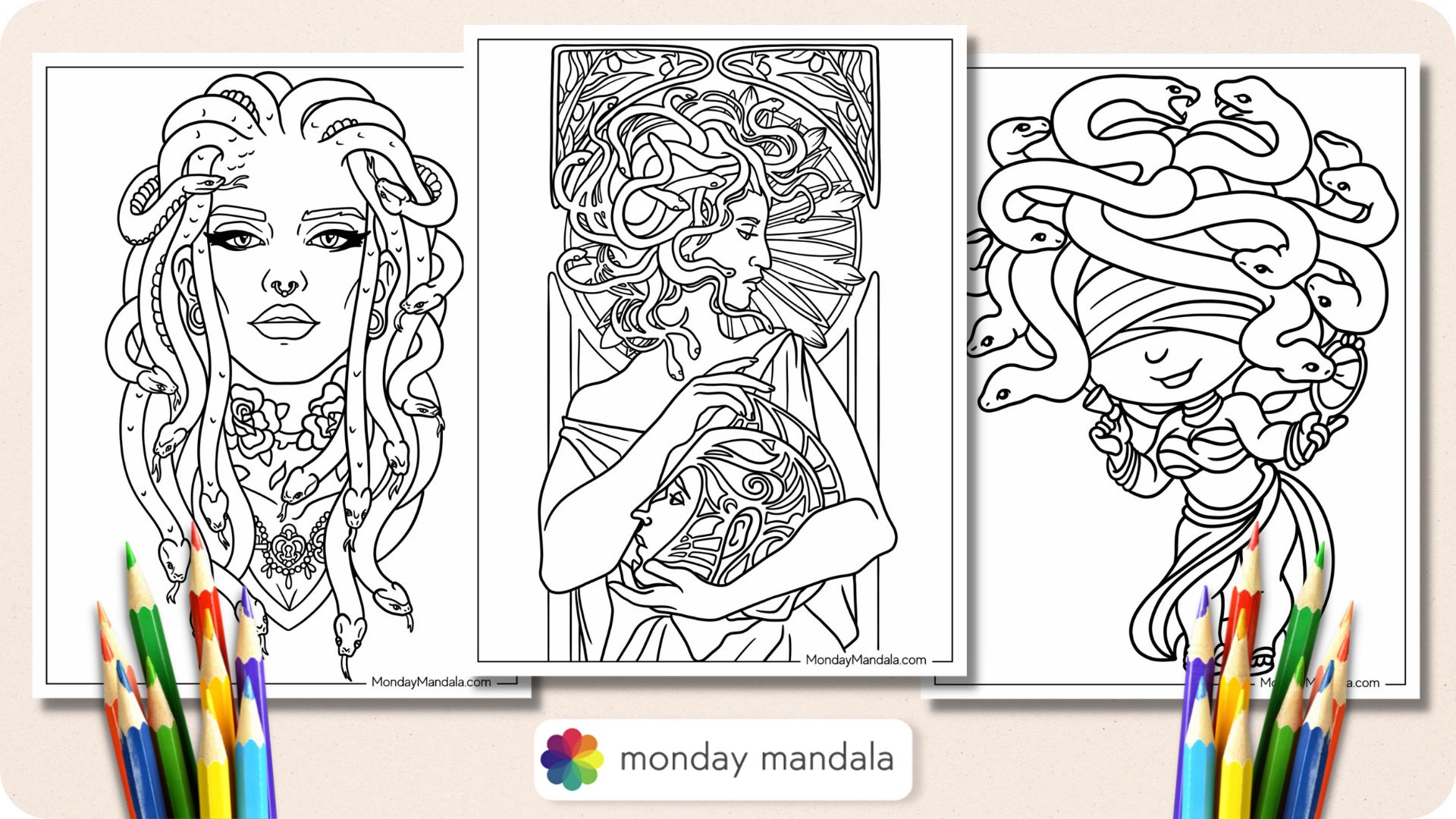 Medusa coloring pages free pdf printables