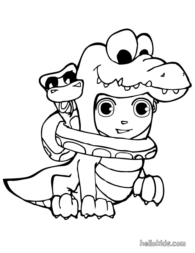 Snake scarf crocodile hood coloring pages