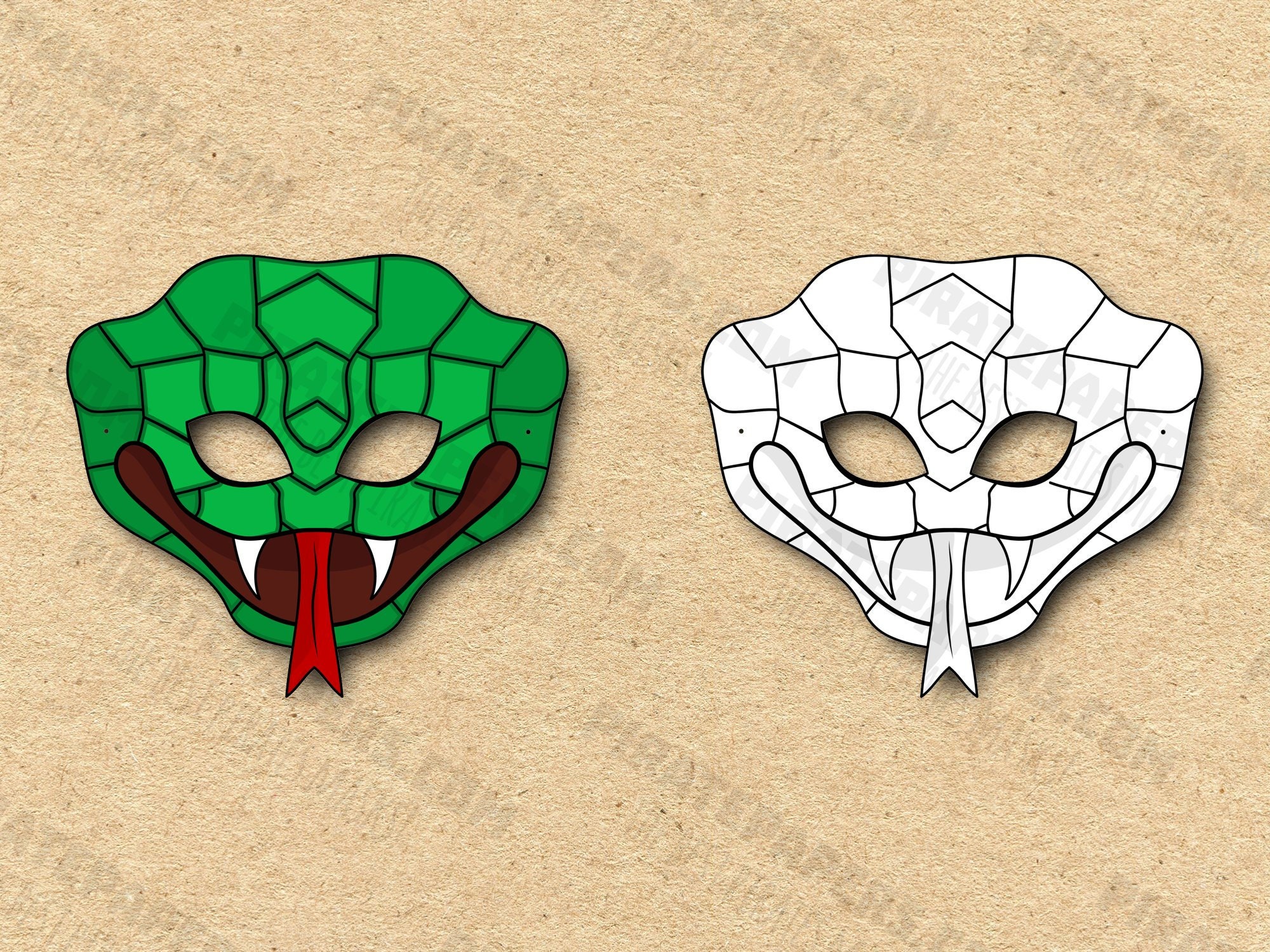 Snake masks printable color coloring paper diy for kids and adults pdf template instant download for birthdays halloween costumes instant download