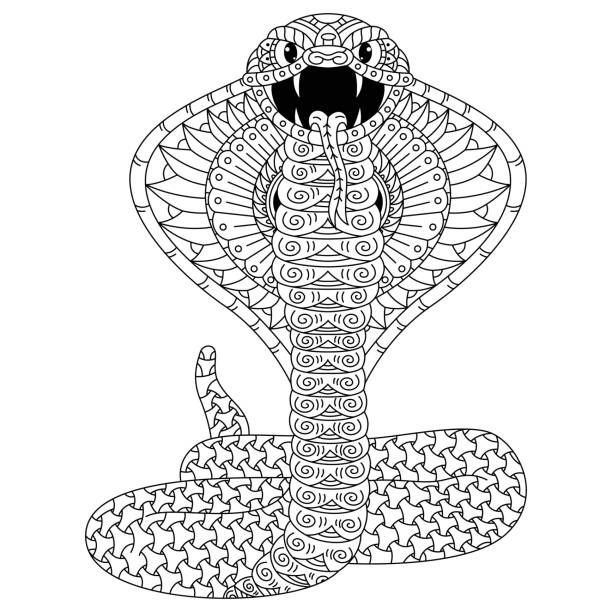 Hand drawn of cobra in mandala style stock illustration