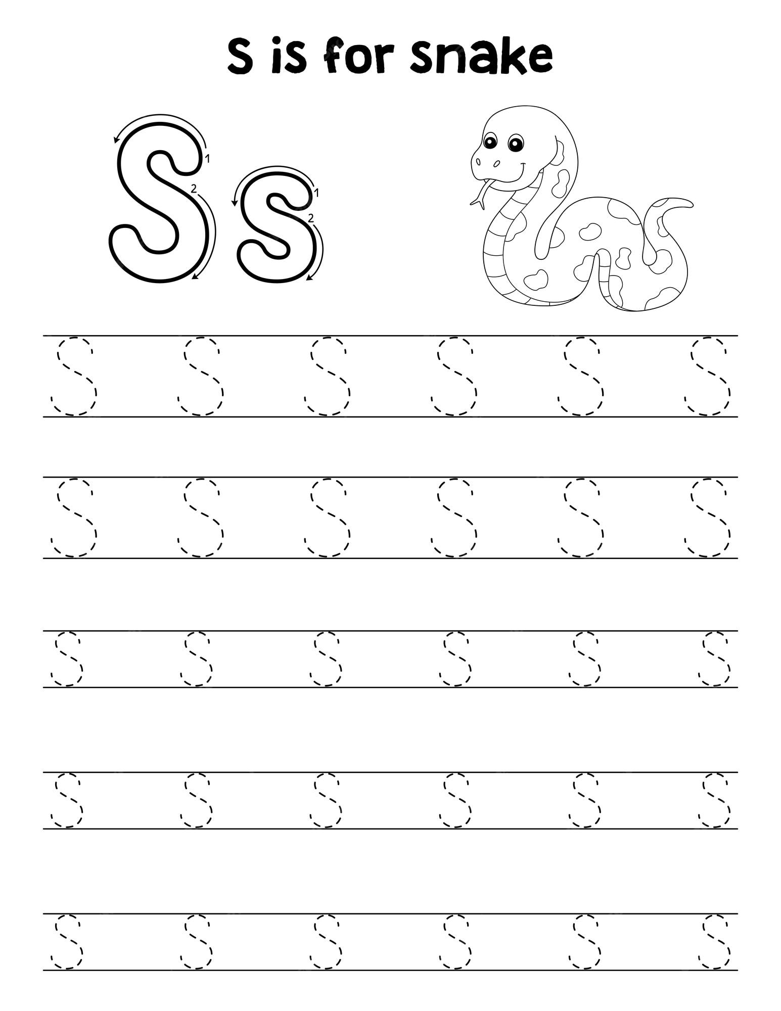 Premium vector snake animal tracing letter abc coloring page s