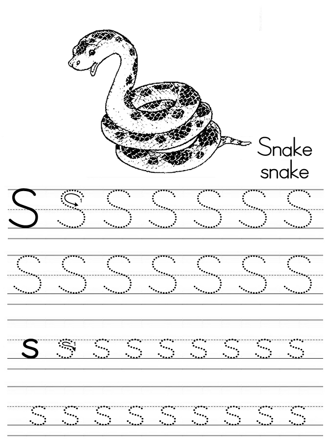 Alphabet abc letter s snake coloring page