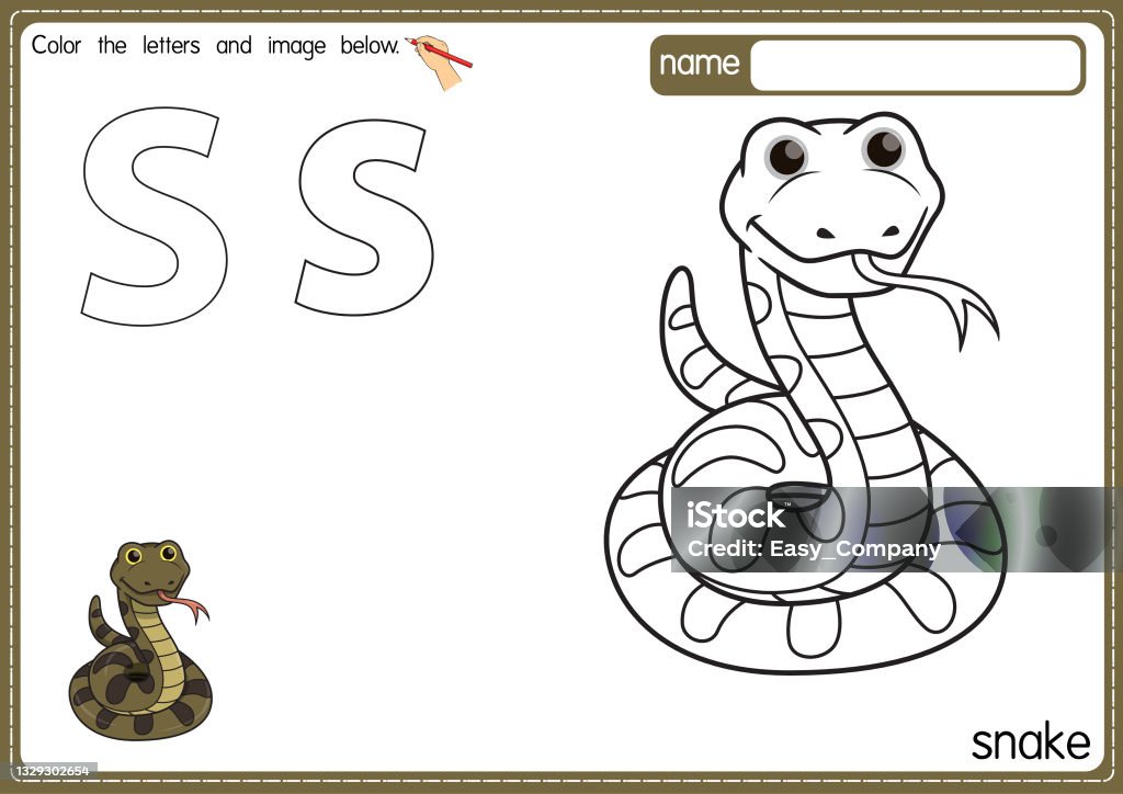 Vector illustration of kids alphabet coloring book page with outlined clip art to color letter s for snake stock illustration