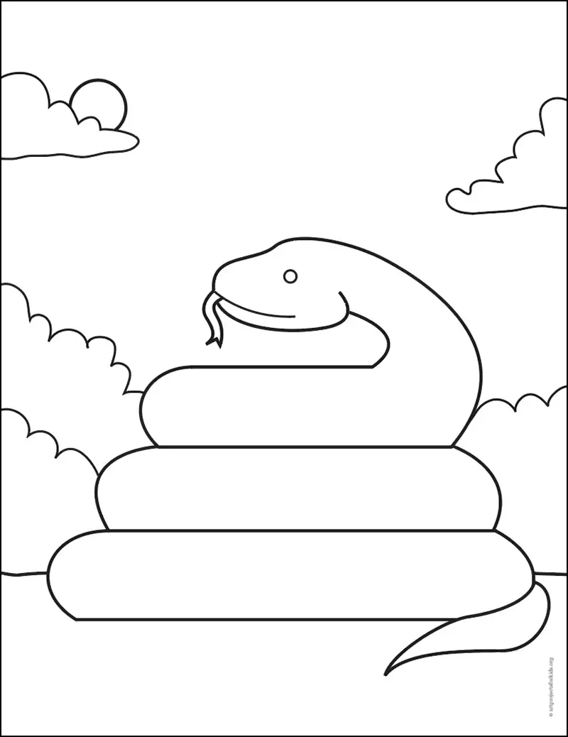 How to draw a snake tutorial and snake coloring page