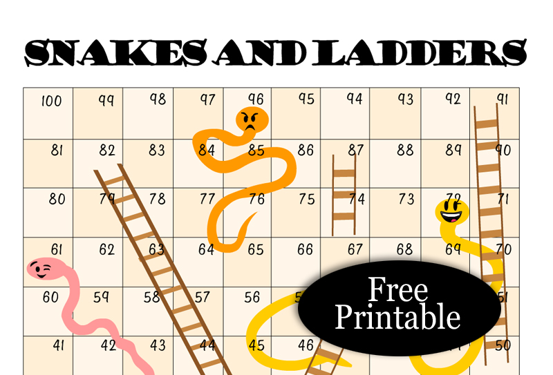 Snakes and ladders board game free printables