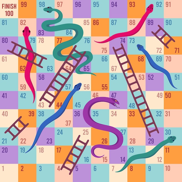 Premium vector snakes and ladders kids dice board game climbing puzzle map for children play activity fun traveling boardgame cartoon vector template illustration children game boardgame leisure