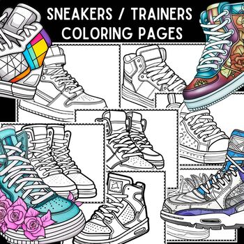 Sneaker coloring pages fashion designs coloring sheets bundle by funnyarti