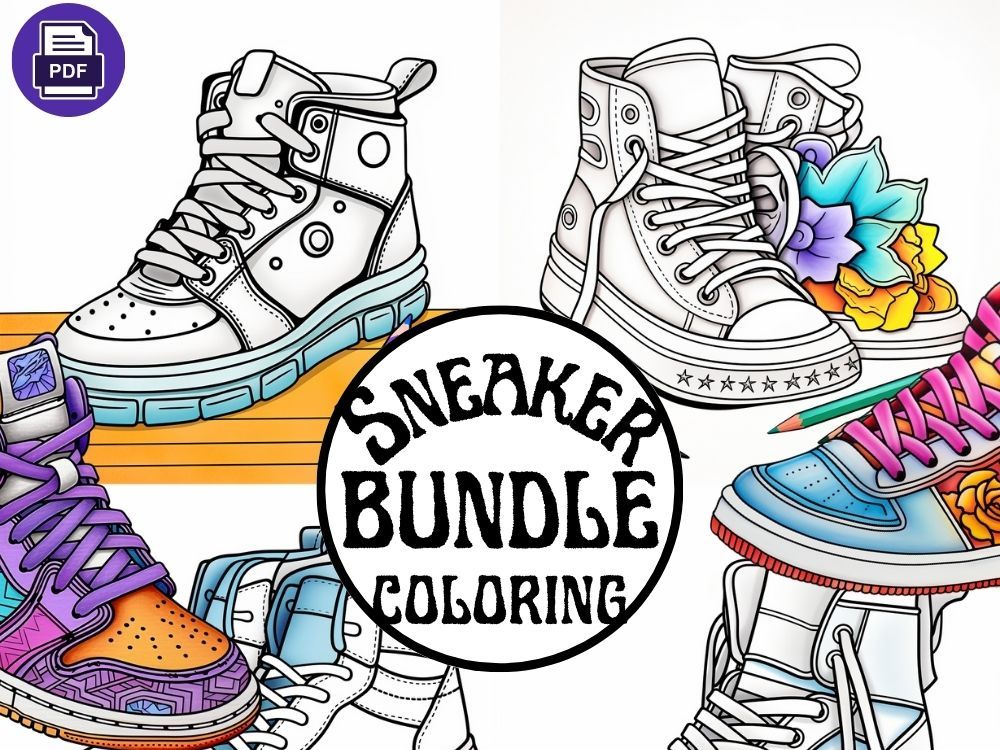 Sneaker coloring pages fashion designs coloring sheets bundle teaching resources