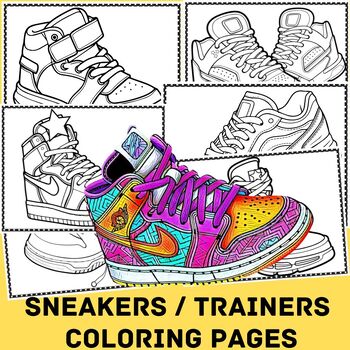 Sneaker coloring pages fashion designs coloring sheets bundle by funnyarti