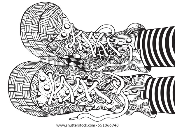 Shoes zentangle style handdrawn sneakers pattern stock vector royalty free