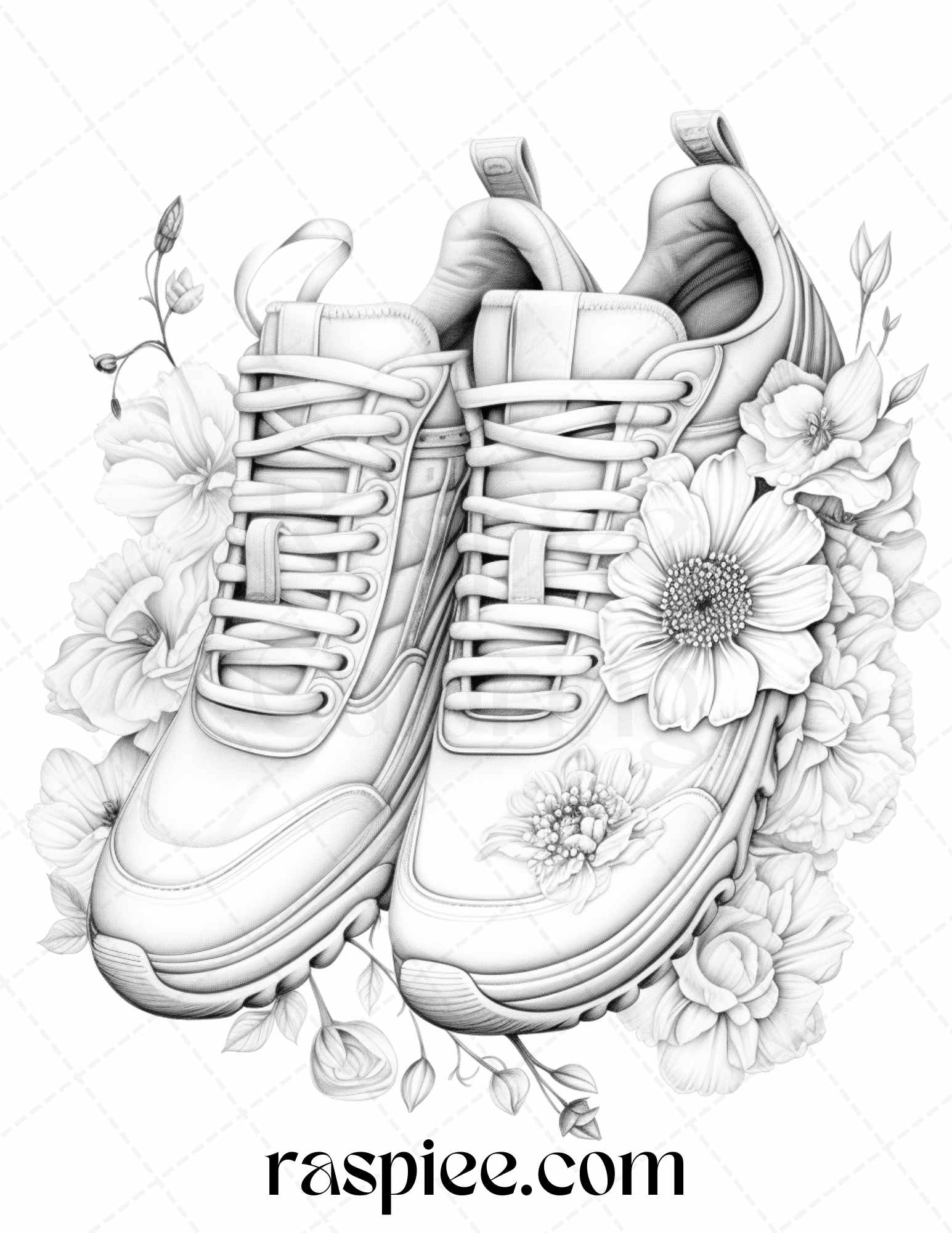 Flower sneakers grayscale coloring pages printable for adults pdf â coloring