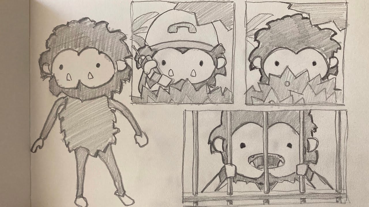 Different sneaky sasquatch character drawings in one drawing