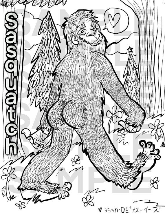 Sasquatch coloring page big foot cryptid cryptids pnw washington oregon local legend urban legends stress relief fun relaxing silly