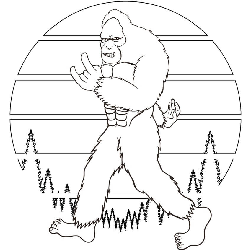 Walking bigfoot coloring page