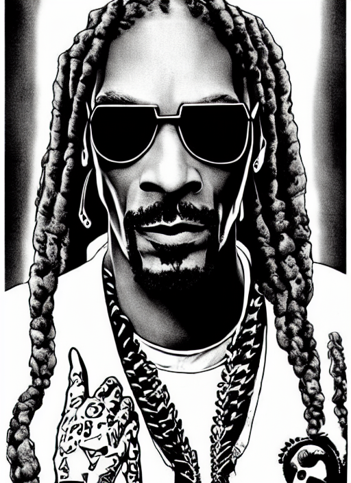 Snoop dogg portrait cyberpunk manual by steampoweredmikej inktober ink drawing black and white coloring pages manga highly detailed