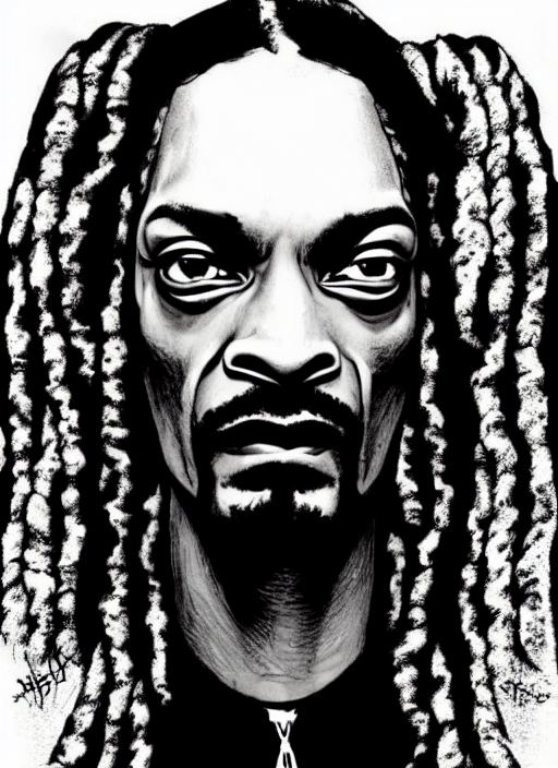 Snoop dogg portrait cyberpunk manual by steampoweredmikej inktober ink drawing black and white coloring pages manga highly detailed