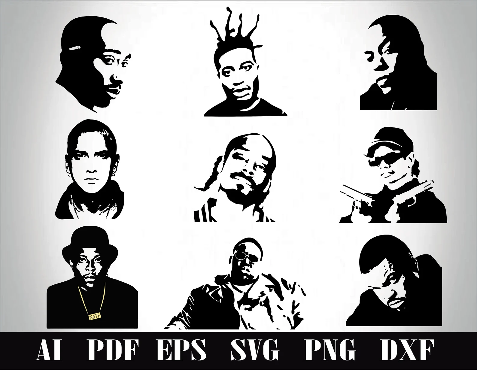 Rap artists silhouettestencil bundle