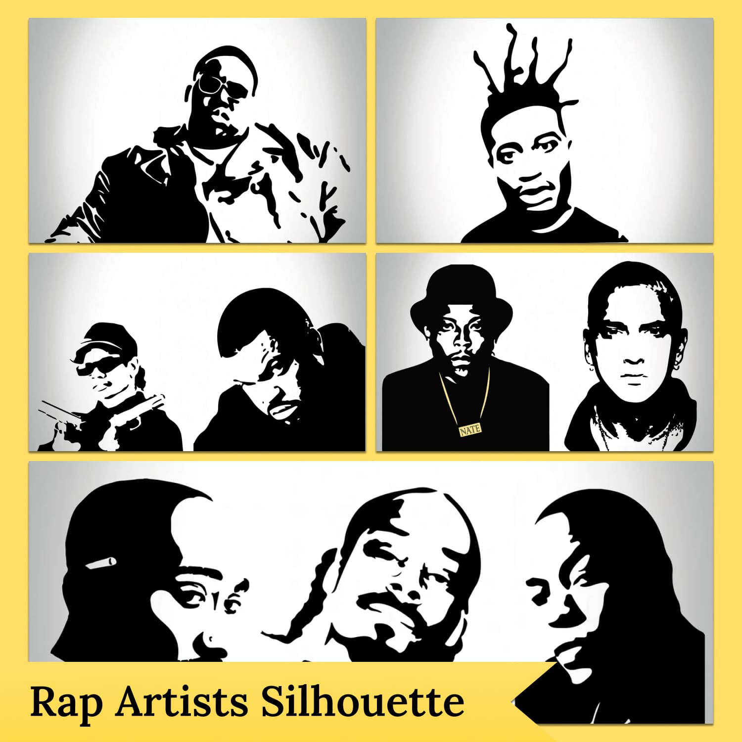 Rap artists silhouettestencil bundle