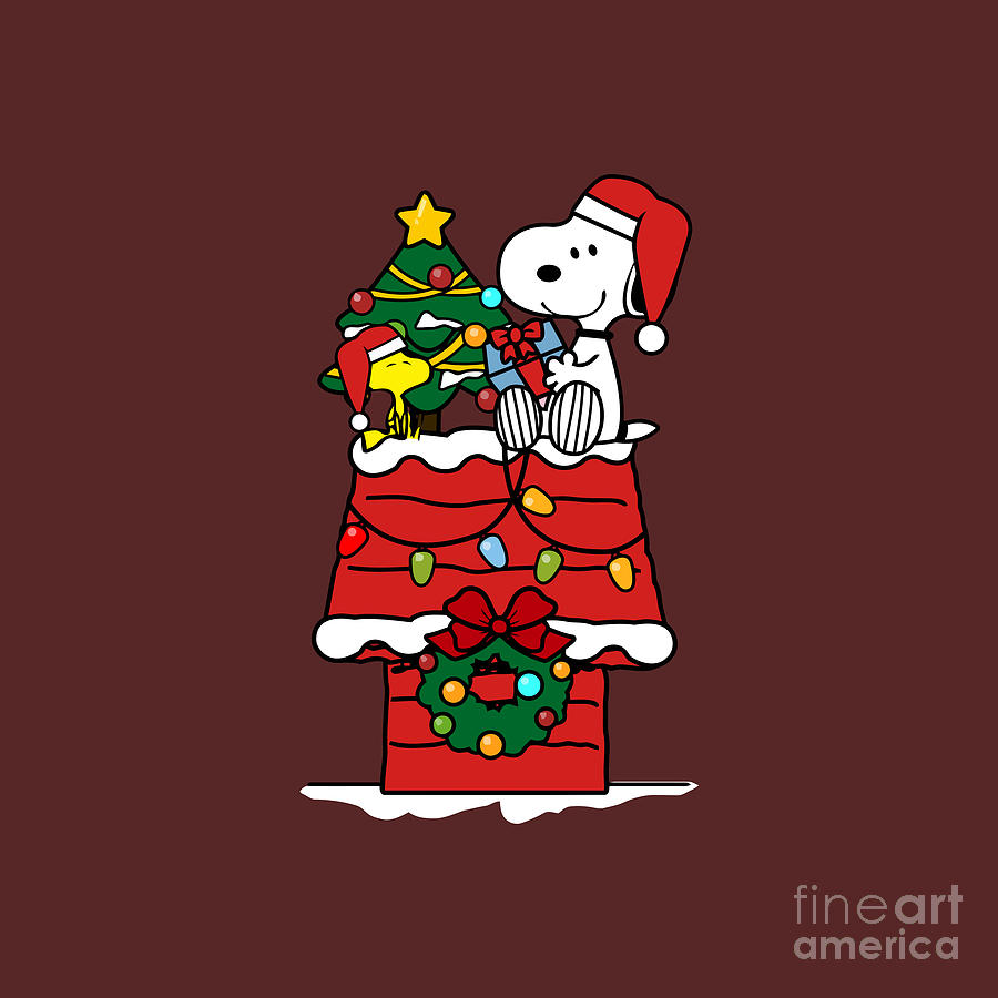 Snoopy celebrate christmas with woodstock drawing by paulin yuliana wulandari