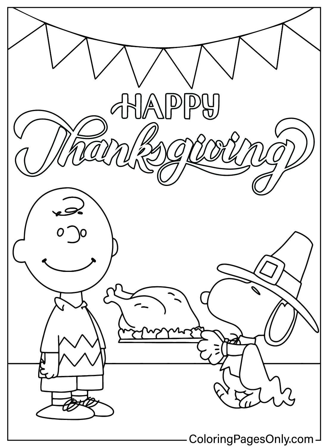Thanksgiving charlie brown and snoopy coloring page