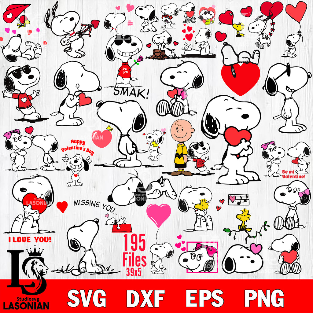 Snoopy valentines bundle svg eps dxf png file digital download â
