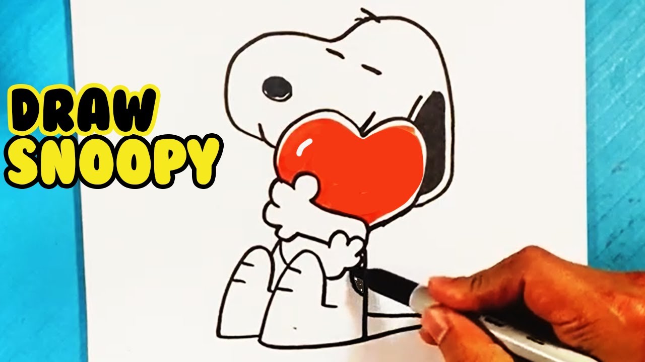 Easy how to draw snoopy valentines day