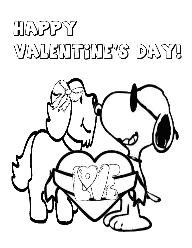 Valentine snoopy coloring pages