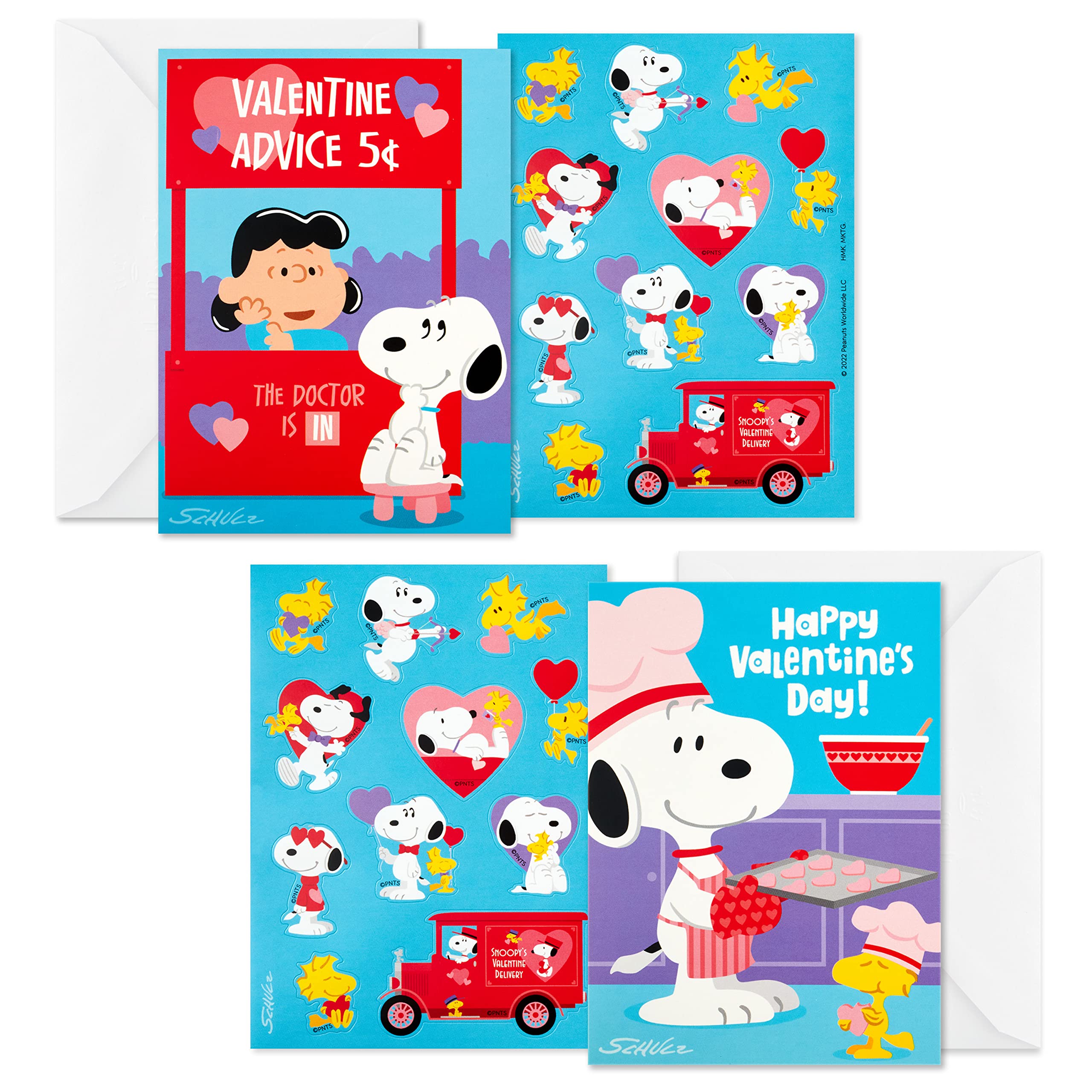 Hallmark peanuts valentines day cards assortment snoopy and lucy valentine cards sticker sheets and envelopes office products