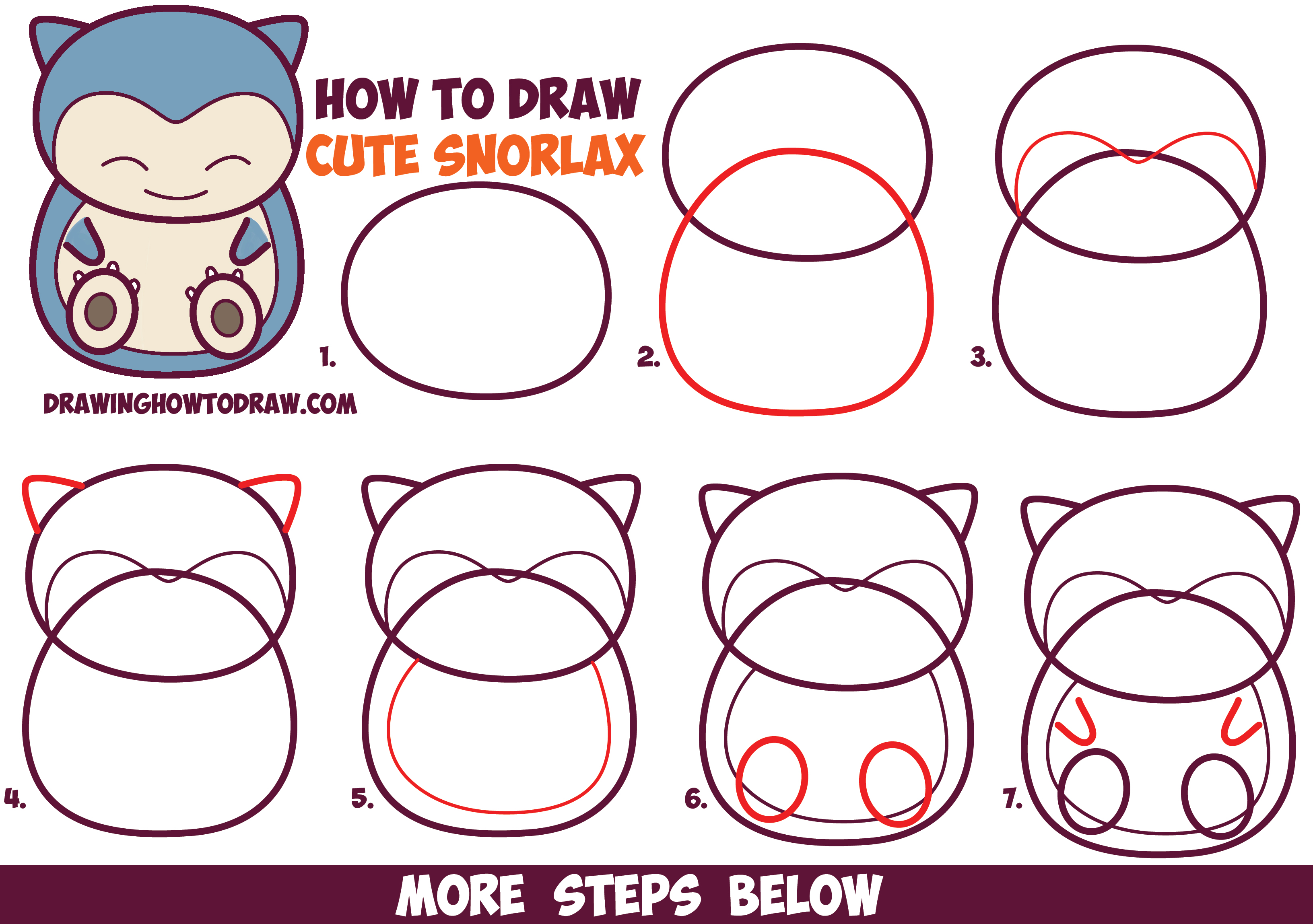 How to draw cute snorlax chibi kawaii from pokemon in easy step by step drawing tutorial for kids